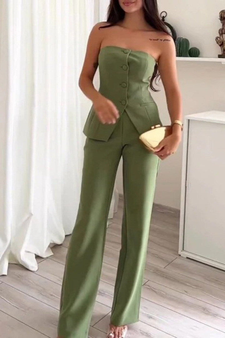 Bria Strapless Buttoned Two-Piece Set