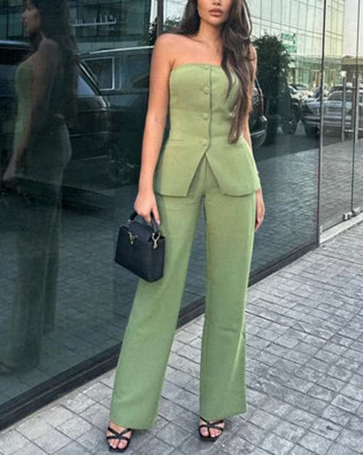 Bria Strapless Buttoned Two-Piece Set