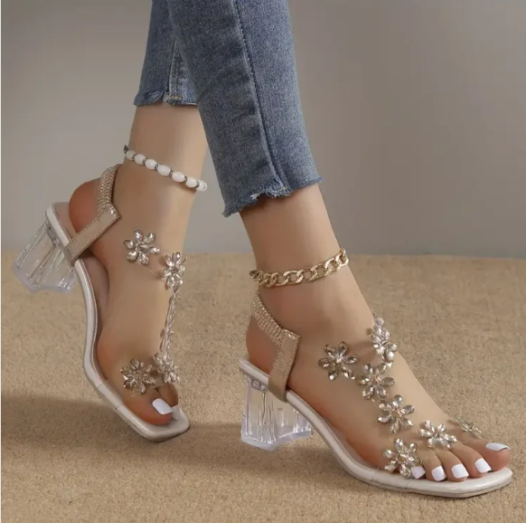 Isla | Floral Rhinestone Heels
