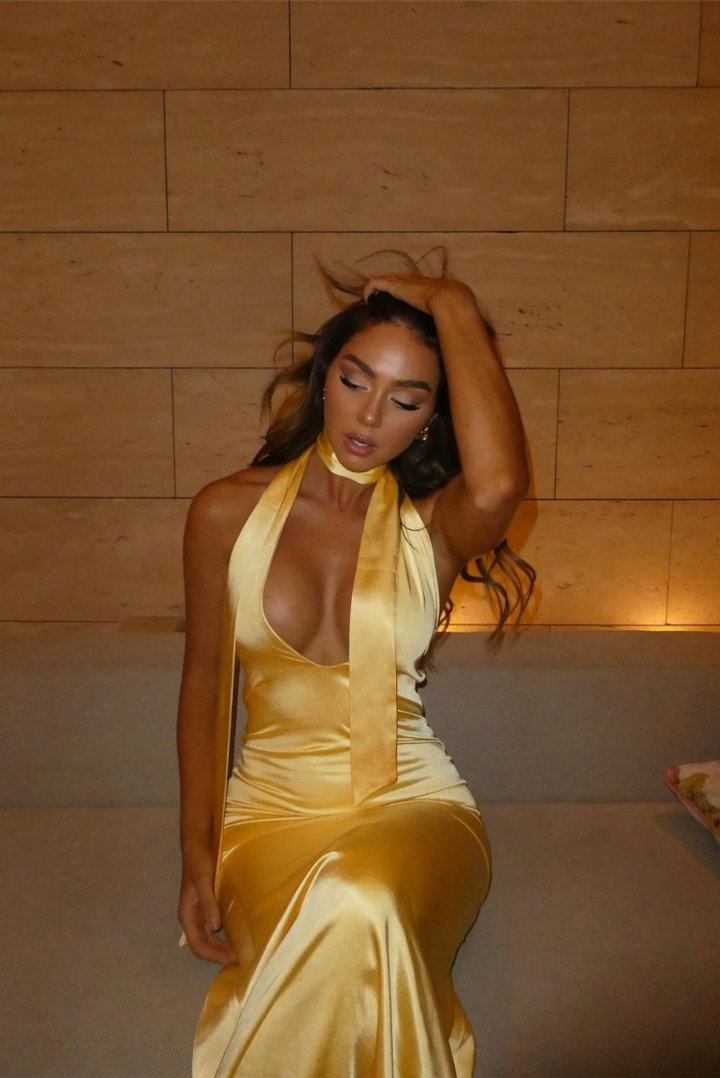 Faye | Satin Tie-Neck Maxi Dress