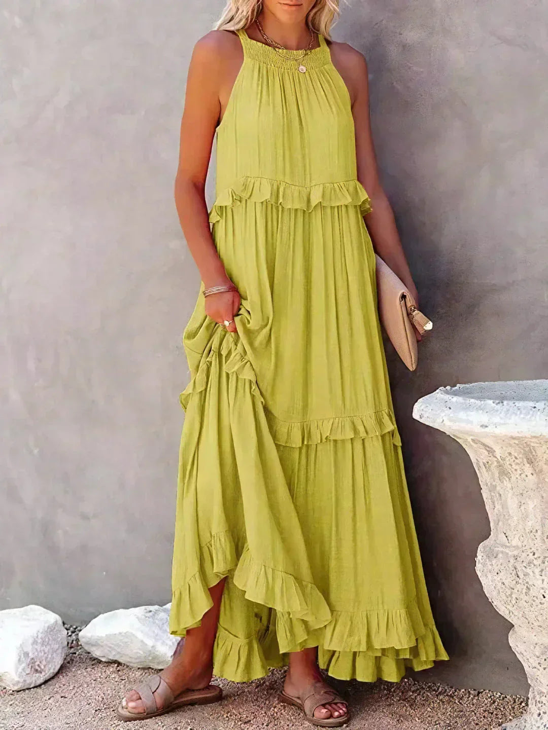 Emilia™ Halter Neck Ruffled Maxi Dress