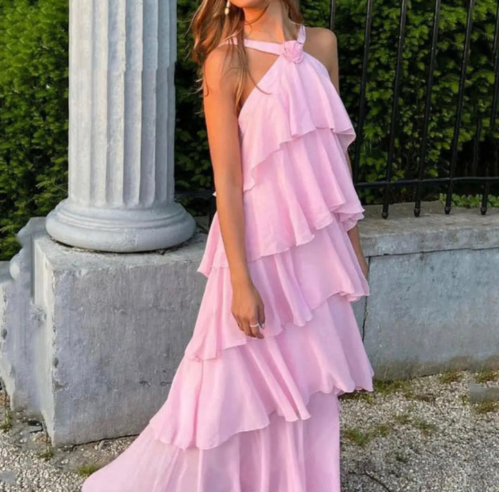 Eryndra | Halter Ruffle Maxi Dress