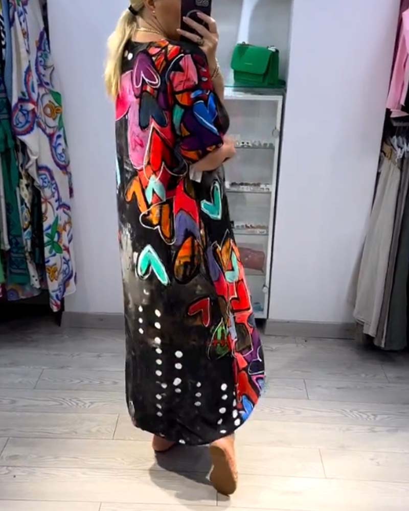 Josefin™ - Bohemian Heart Print Maxi Dress