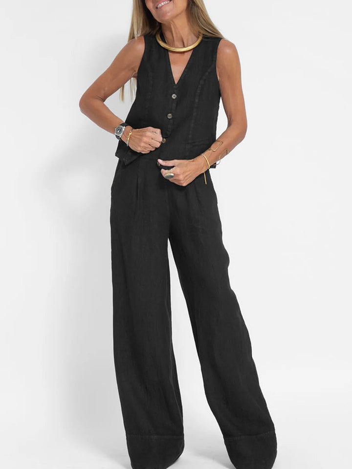 Aira | Button-Up Vest & Wide-Leg Pants Set