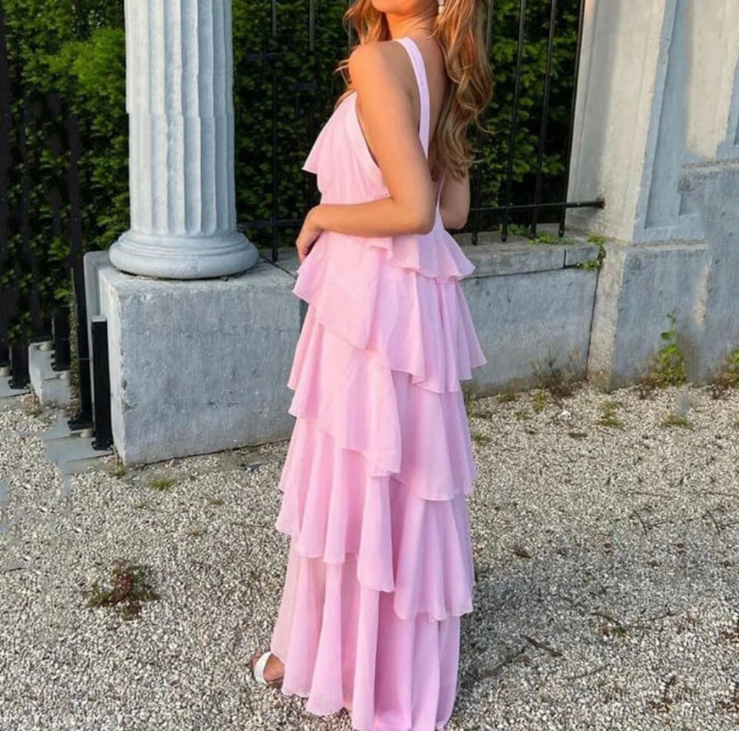 Eryndra | Halter Ruffle Maxi Dress