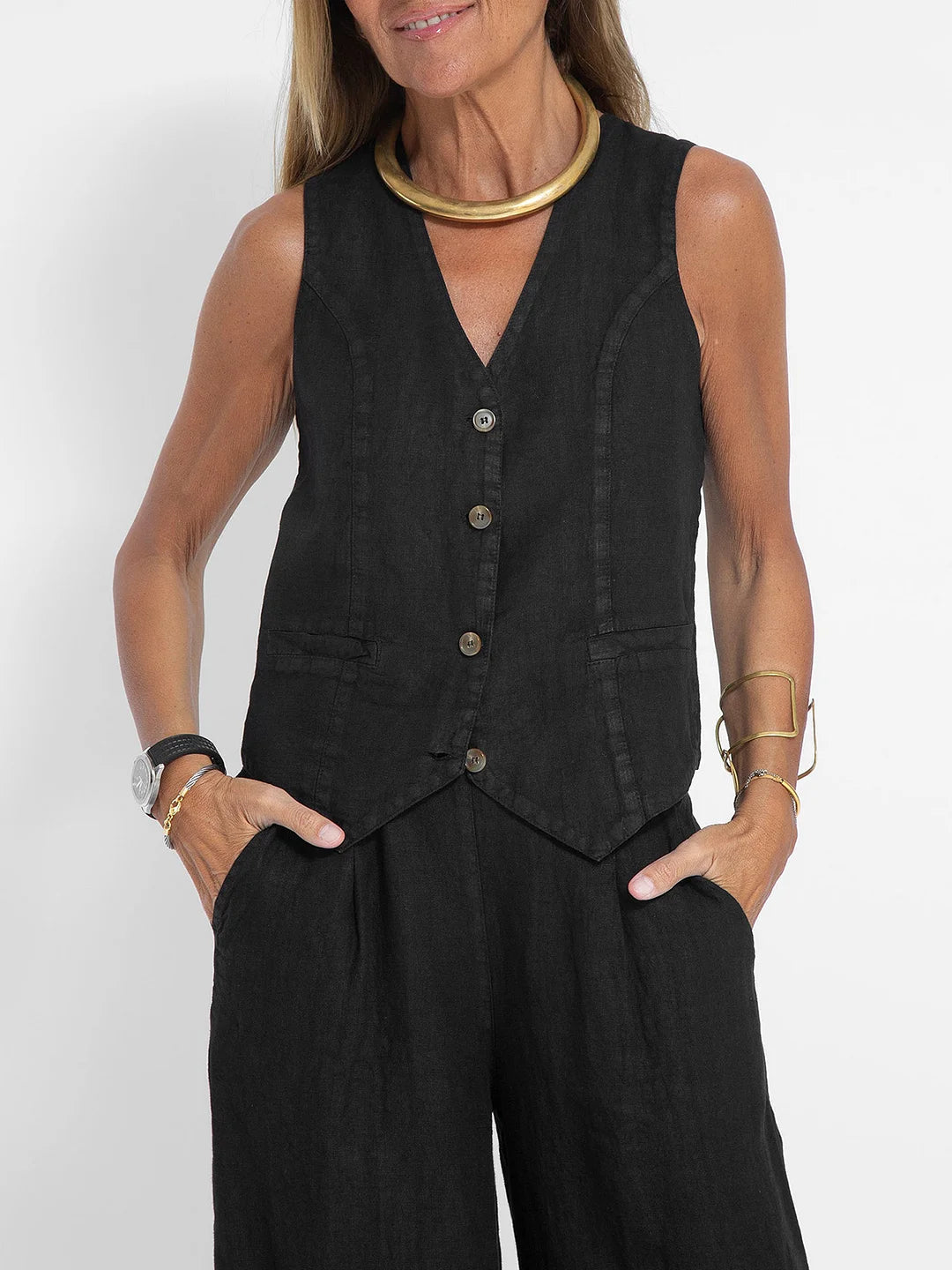 Aira™ - Button-Up Vest and Wide-Leg Trouser Combo
