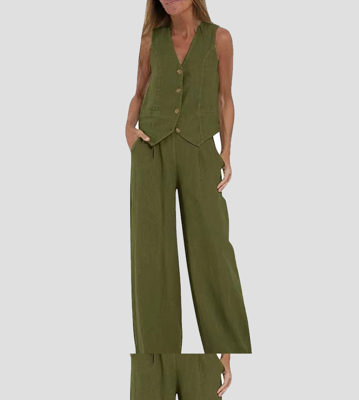 Aira™ - Button-Up Vest and Wide-Leg Trouser Combo