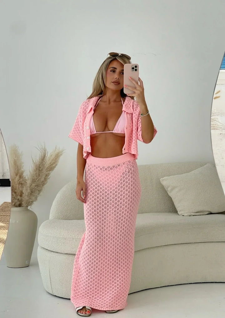 Rosa ™ | Knit Crochet Skirt and Cardigan Ensemble