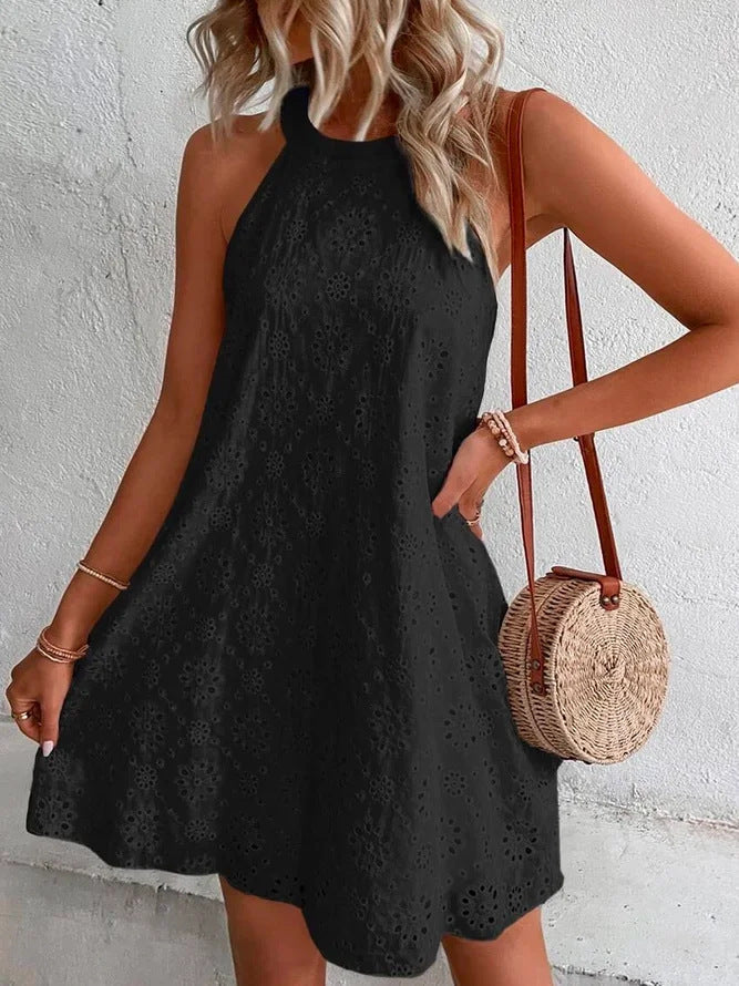 Jessy™ | Eyelet Halter Mini Dress
