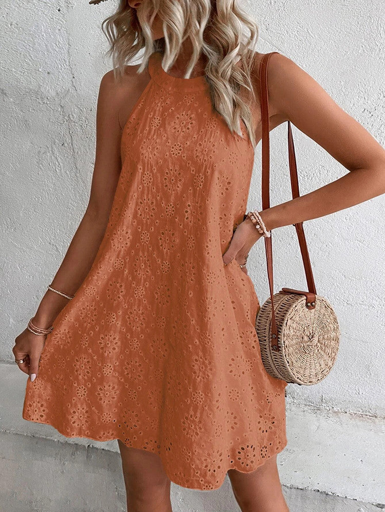 Jessy™ | Eyelet Halter Mini Dress