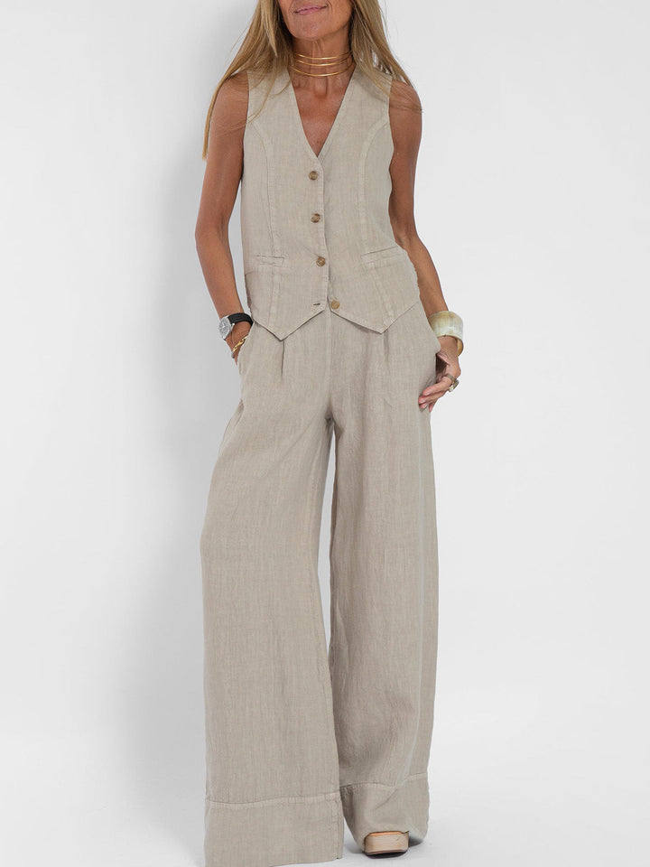 Aira | Button-Up Vest & Wide-Leg Pants Set