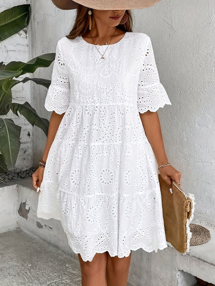 MAGGIE™ - EMBROIDERED ELEGANCE SCALLOP DRESS