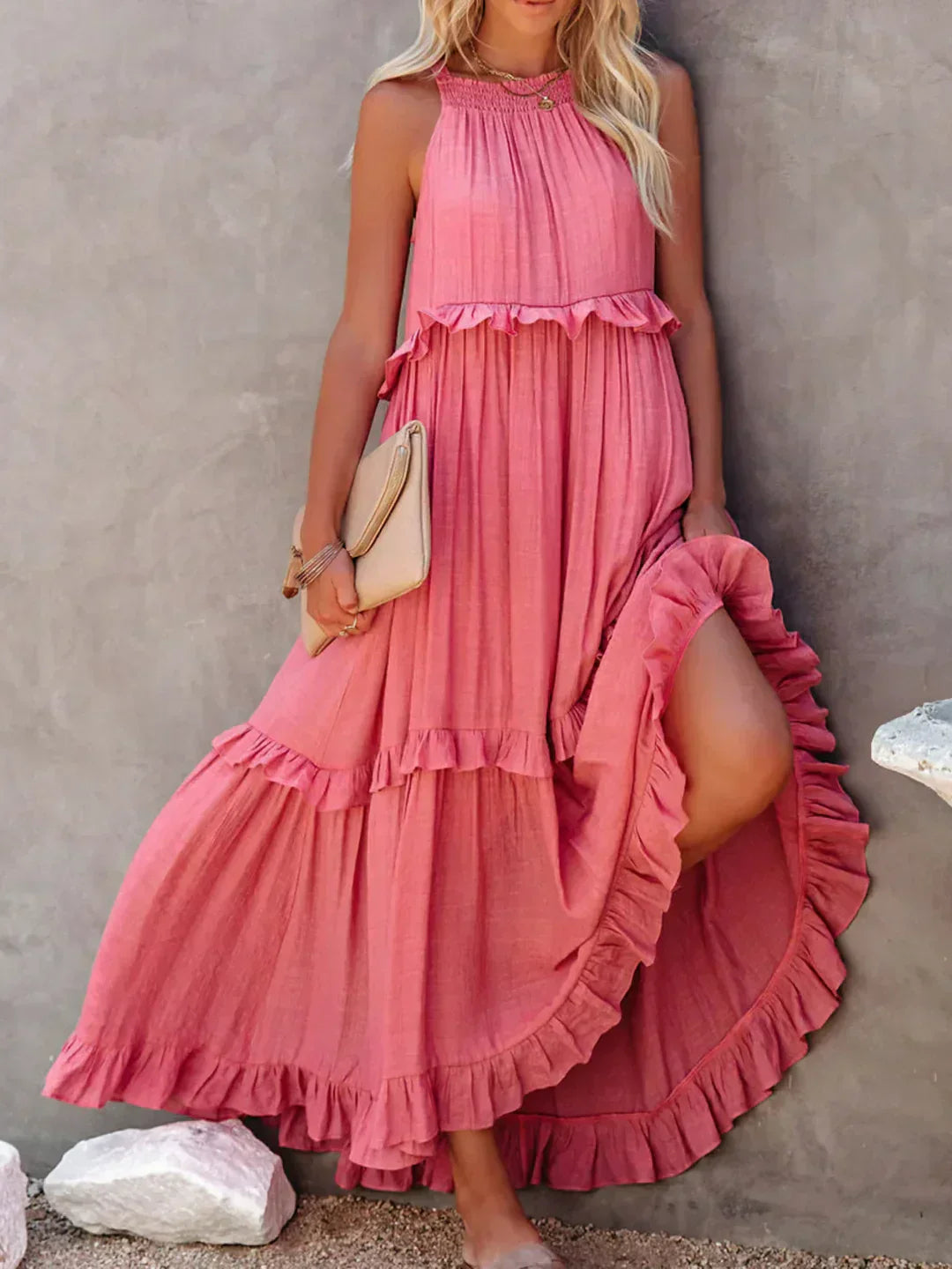 Emilia™ Halter Neck Ruffled Maxi Dress