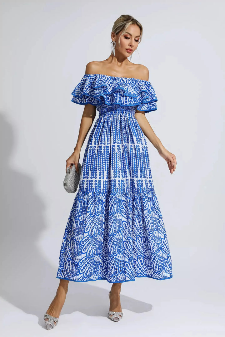 Rachael™ | Blue Cutout Ruffle Maxi Dress