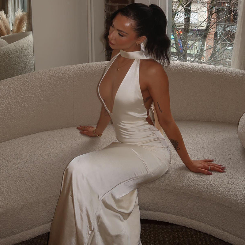 Faye | Satin Tie-Neck Maxi Dress