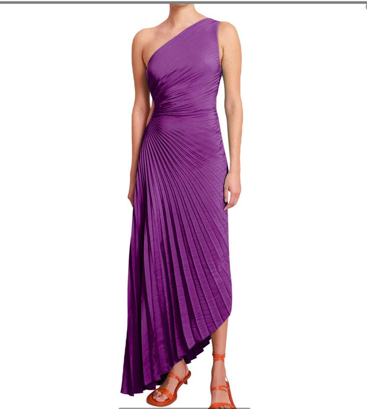 Sylvia | One-Shoulder Pleated Midi Dress