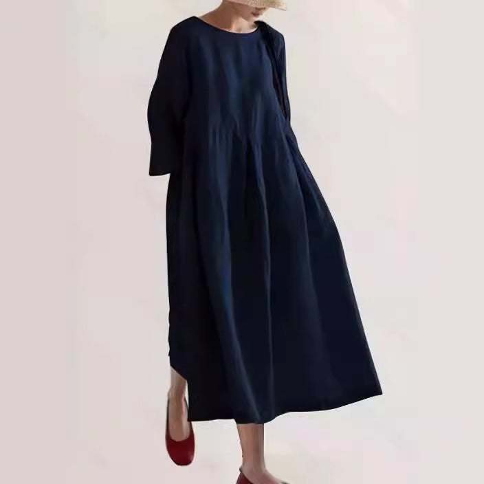 LINA LOOSE LINEN DRESS WITH SIDE POCKETS