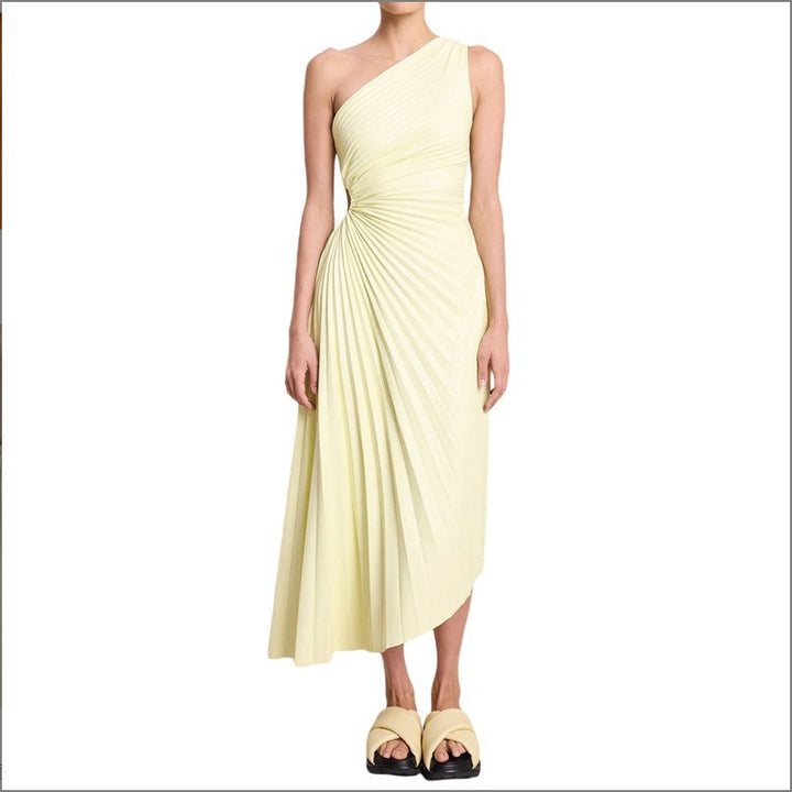 Sylvia | One-Shoulder Pleated Midi Dress