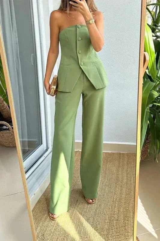 Bria Strapless Buttoned Two-Piece Set