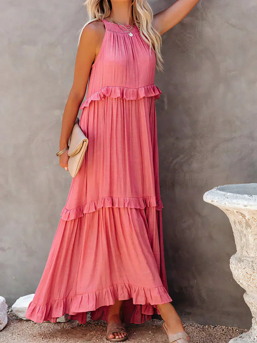 Emilia™ Halter Neck Ruffled Maxi Dress