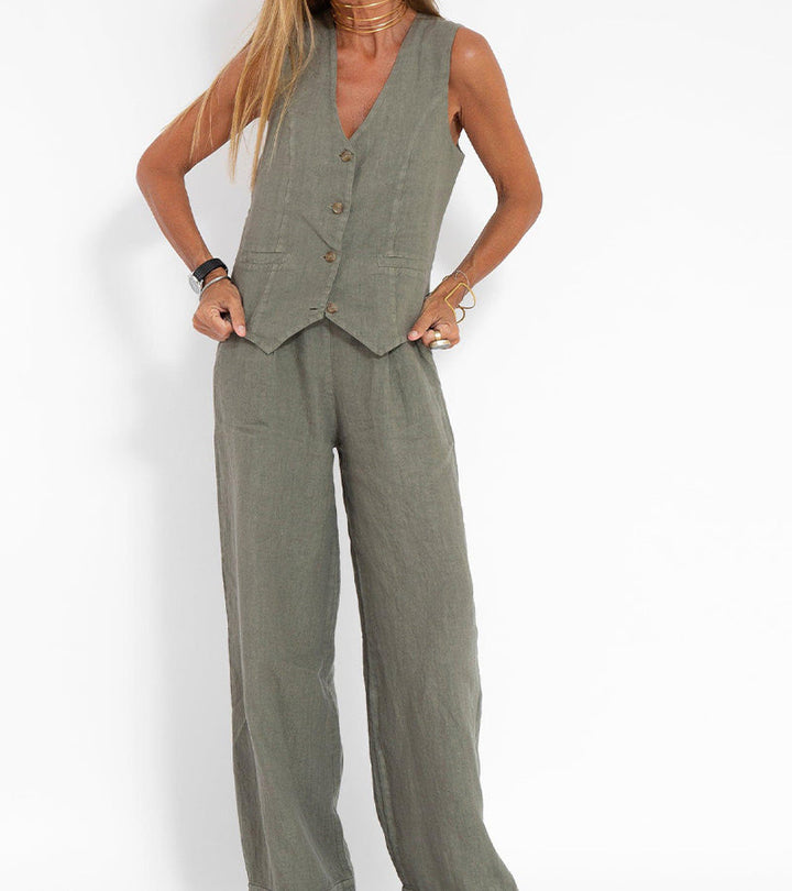 Aira™ - Button-Up Vest and Wide-Leg Trouser Combo