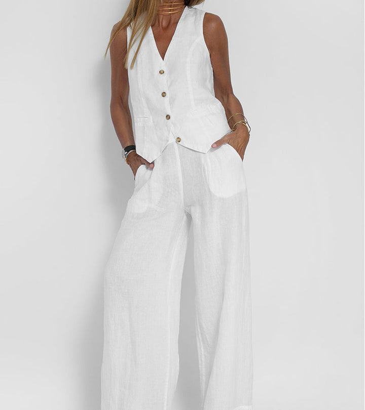 Aira™ - Button-Up Vest and Wide-Leg Trouser Combo