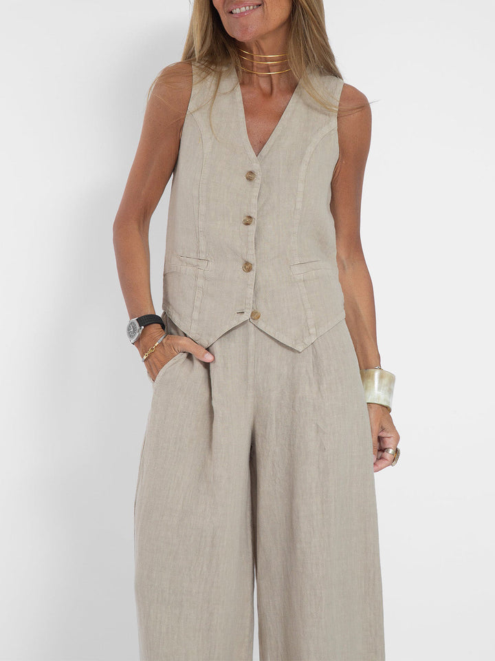 Aira | Button-Up Vest & Wide-Leg Pants Set