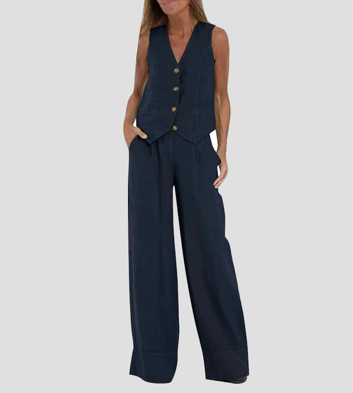Aira™ - Button-Up Vest and Wide-Leg Trouser Combo