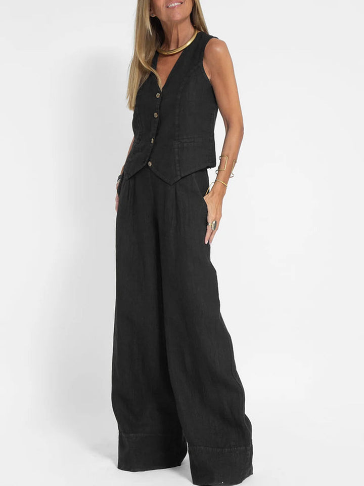 Aira™ - Button-Up Vest and Wide-Leg Trouser Combo