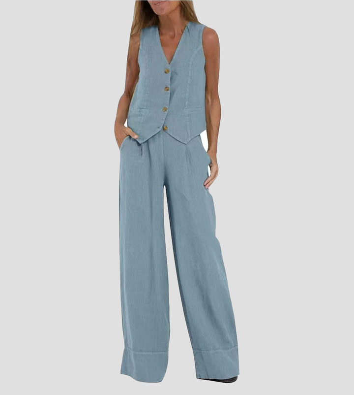 Aira™ - Button-Up Vest and Wide-Leg Trouser Combo