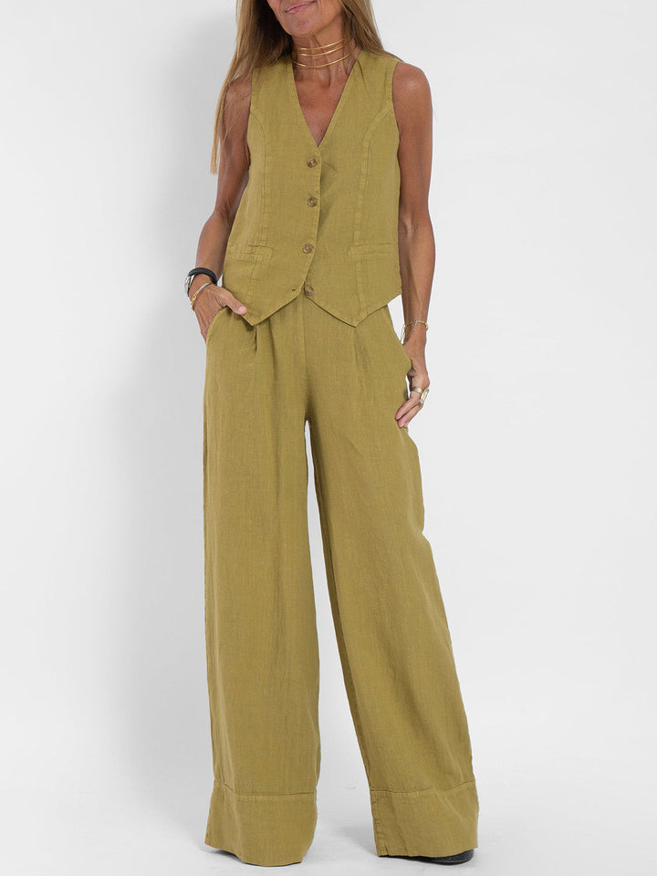 Aira™ - Button-Up Vest and Wide-Leg Trouser Combo