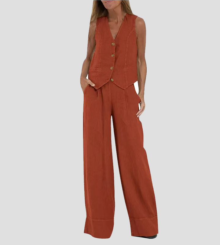 Aira | Button-Up Vest & Wide-Leg Pants Set