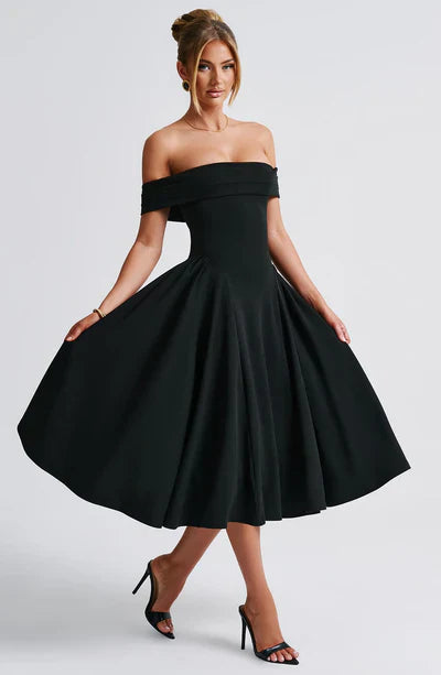 Talia | Off-Shoulder Pleated Midi Dress