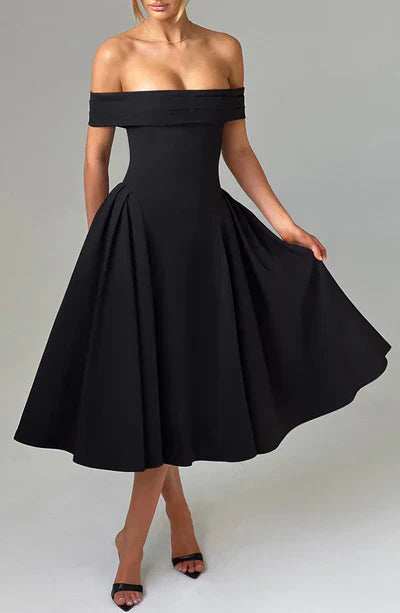 Talia | Off-Shoulder Pleated Midi Dress