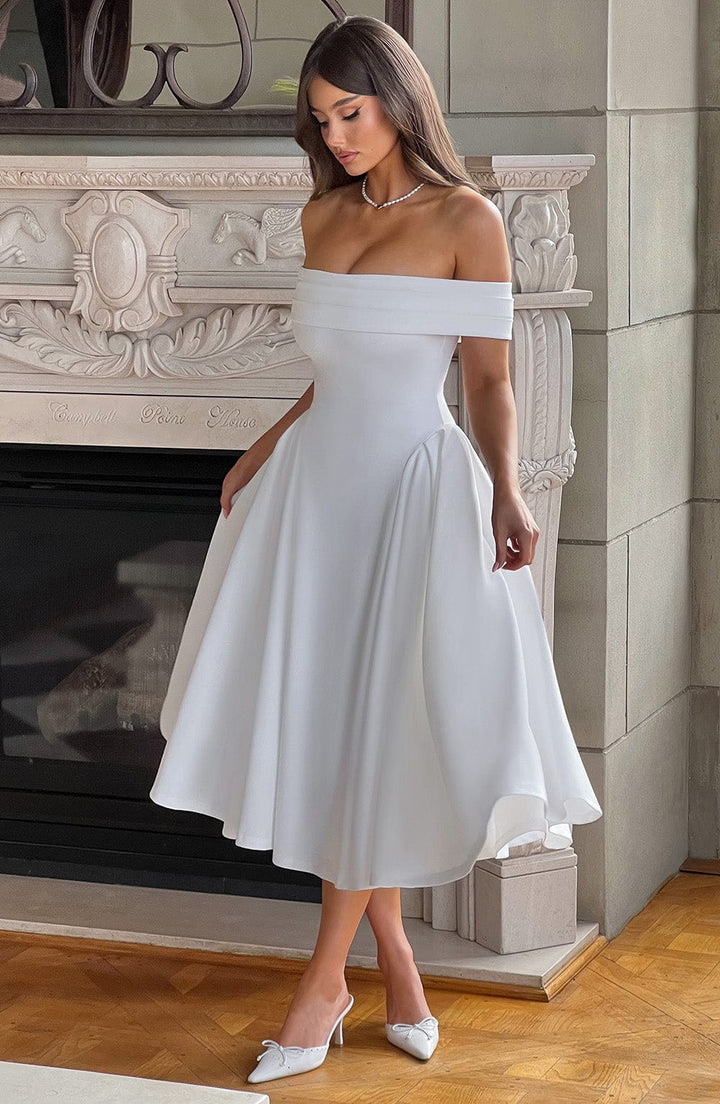 Talia | Off-Shoulder Pleated Midi Dress