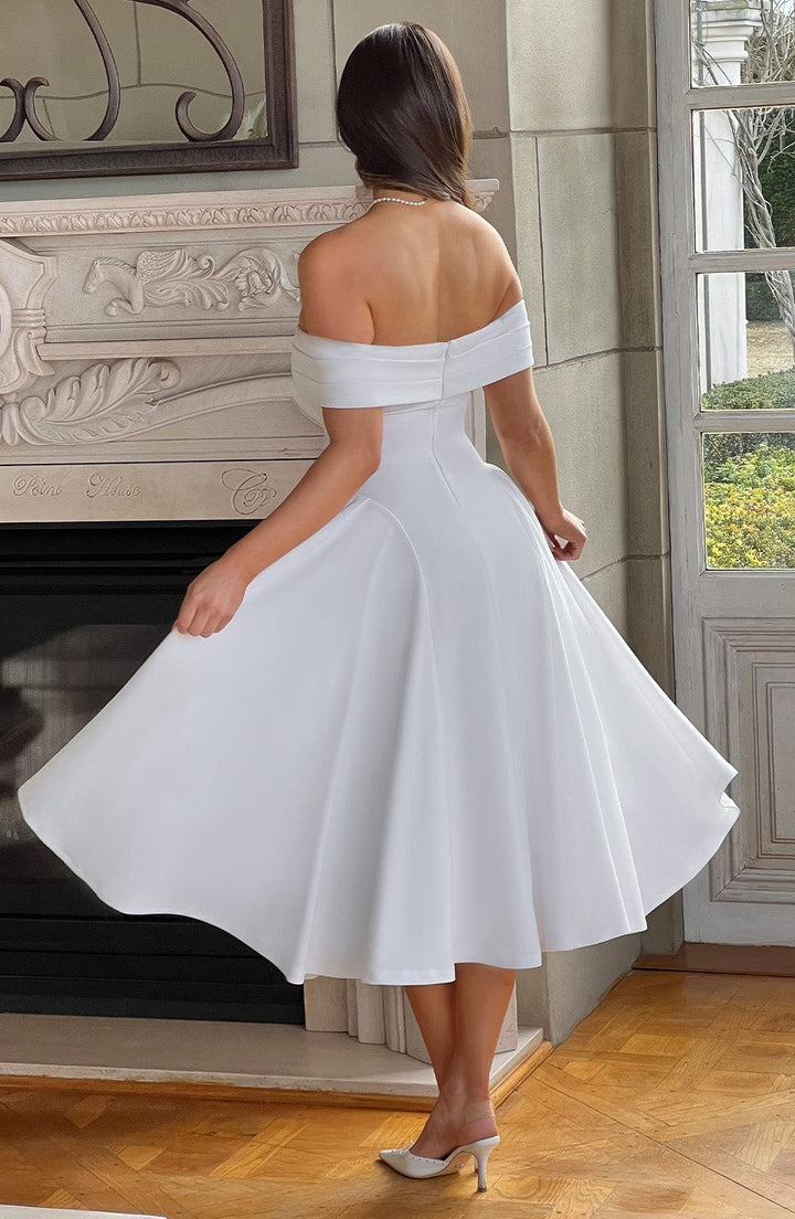 Talia | Off-Shoulder Pleated Midi Dress