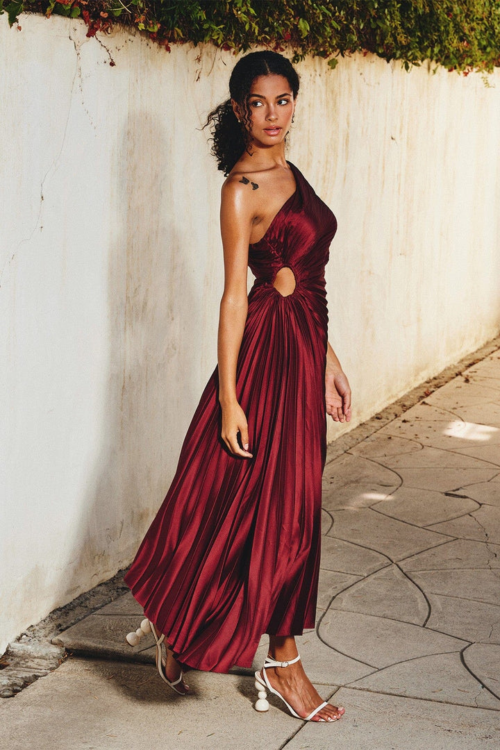 Sylvia | One-Shoulder Pleated Midi Dress