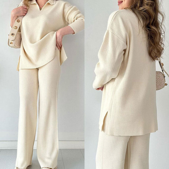 Amara | Casual Two-Piece Ensemble with V-Neck and Slit