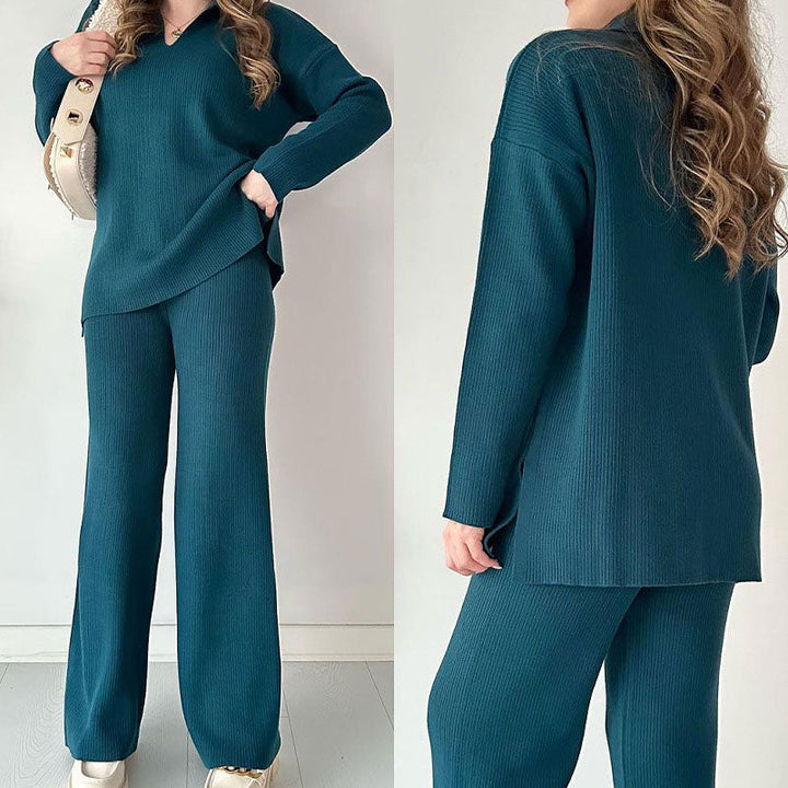 Amara | Casual Two-Piece Ensemble with V-Neck and Slit