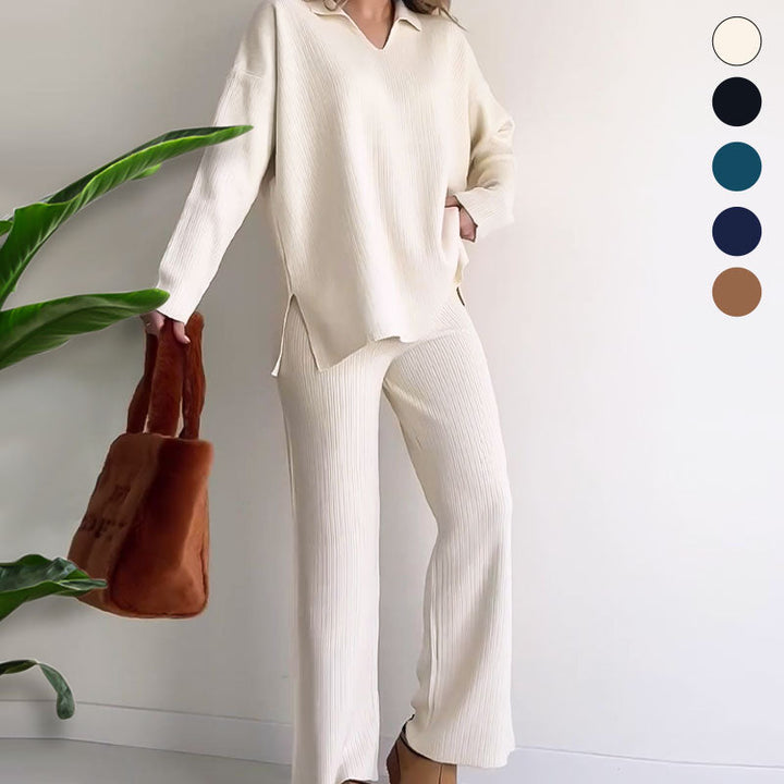 Amara | Casual Two-Piece Ensemble with V-Neck and Slit