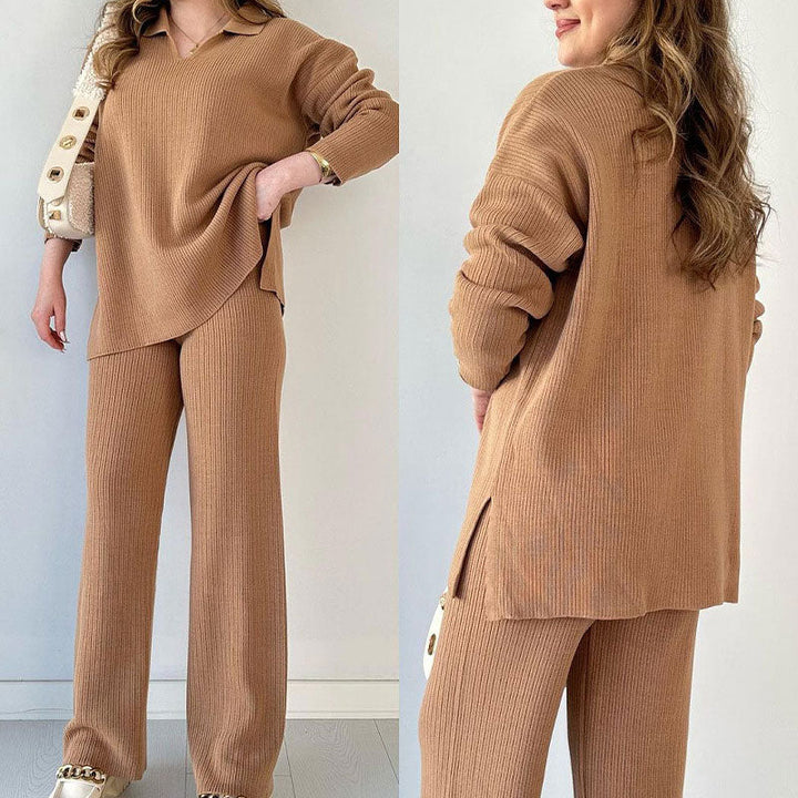 Amara | Casual Two-Piece Ensemble with V-Neck and Slit