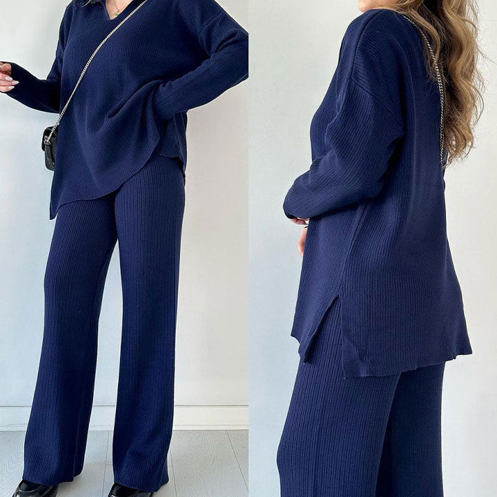 Amara | Casual Two-Piece Ensemble with V-Neck and Slit