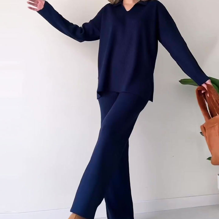 Amara | Casual Two-Piece Ensemble with V-Neck and Slit