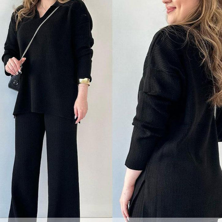Amara | Casual Two-Piece Ensemble with V-Neck and Slit